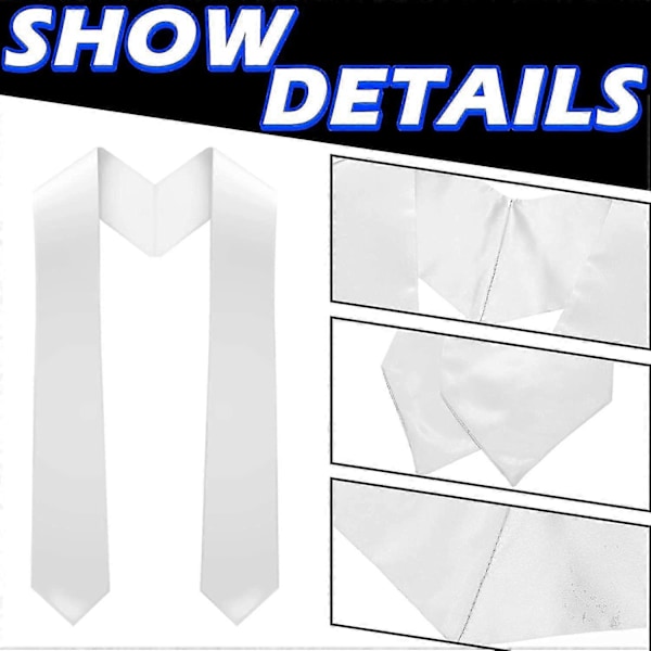 12 stk Unisex Graduation Stole Cosplay Halloween Sash Æresstole til Halloweenfest, 70 tommer - Perfekt White