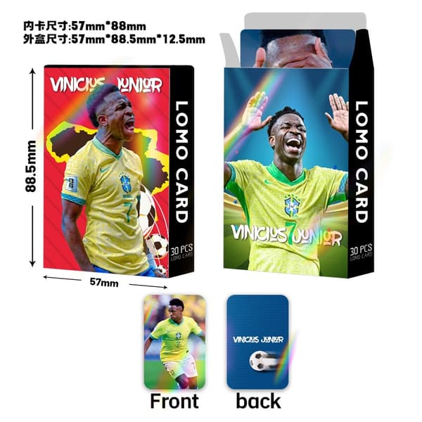Vinicius Bear Box Set, indeholdende 30 LOMO-kort - Fodboldstjernefotokort - Samlekort Vinicius