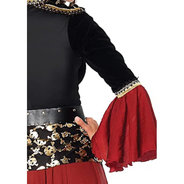 Kvinders 3-delt Cruel Seas Pirate Captain Kjole Kostume med Fastgjort Sash, Bælte, Hat, Sort/Burgunder-Perfet S