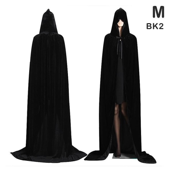 Middelaldersk vampyr fløyel hette kappe lang kappe heksekapper Halloween kostyme - Perfet Black L