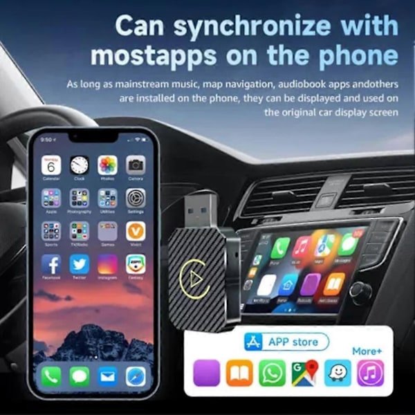 Mini Trådløs CarPlay & Android Auto Adapter Kompatibel med iPhone/Android - Plug & Play, Konverterer Kablet til Trådløs Kompatibel med Biler 2016-Perfekt Silver