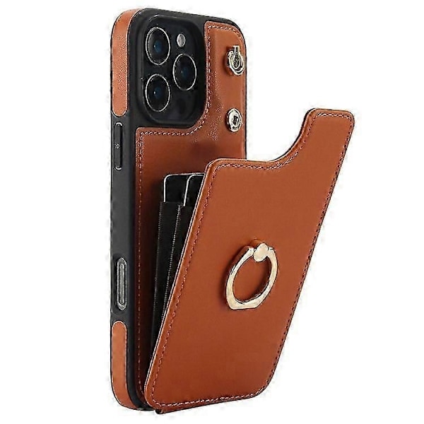 Kompatibel med iPhone 16 Pro Max Cover Kortholder Støtteben PU+TPU Telefon Cover med Skulderrem - Perfekt Brown