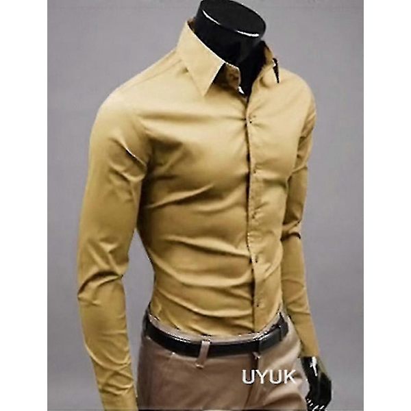 Luksuriøse Skjorter for Menn, Casual, Krage, Formelle, Slim Fit, Topper - Perfekt Khaki XL