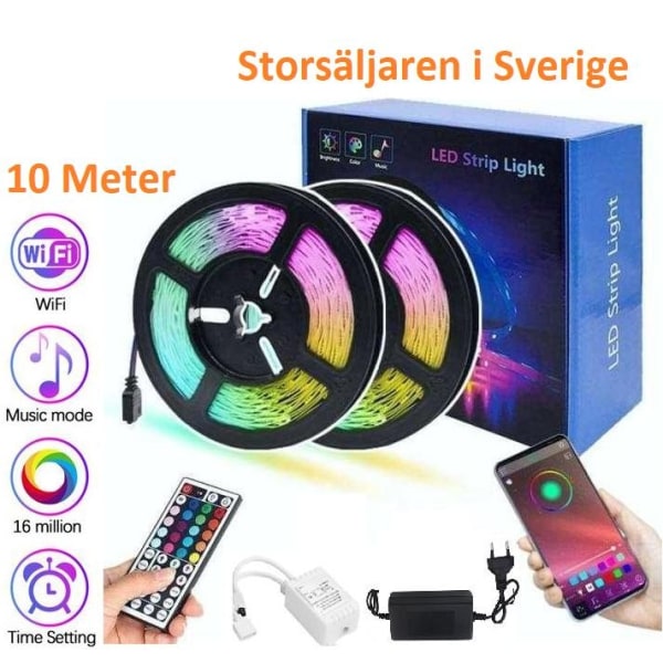 Fleksibel 10m RGB LED stripe / Lyssløyfe / LED-Strip Bluetooth APP - Perfet multicolor