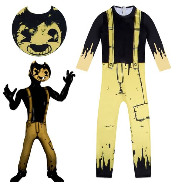 Bendy and the Ink Machine Barn Rollspelsdräkt Bodysuit Mask Rekvisita - Perfekt 140cm