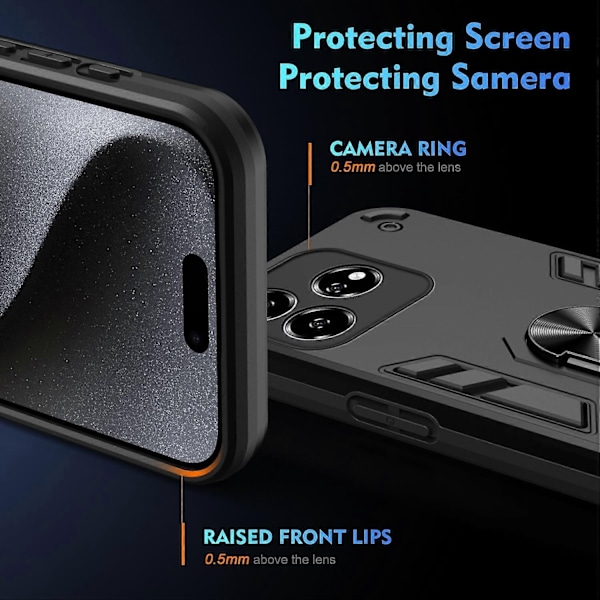 Stöttåligt Telefonfodral med Metallringhållare - Perfet Black Compatible with Axon 60 Lite