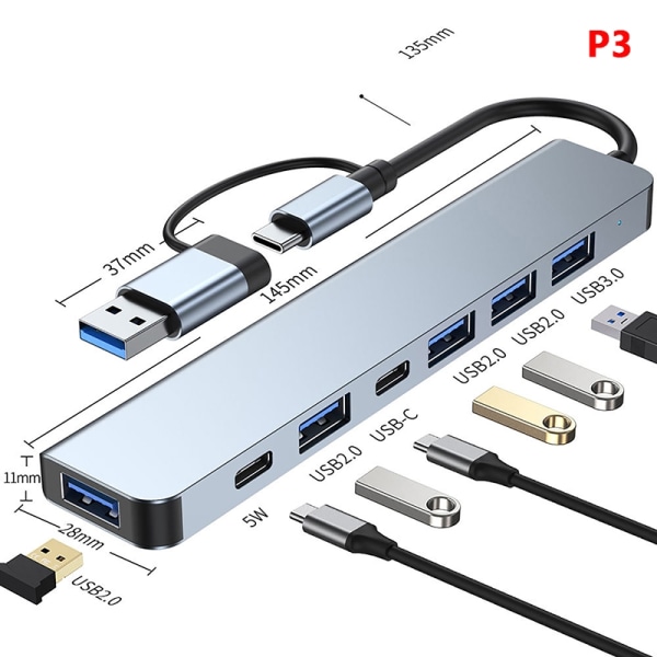 USB C dockingstation USB C Hub Adapter til flere skærme med 4 - Perfet TU 7 in 1