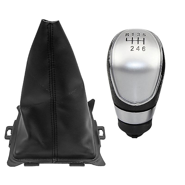Växelspaksknopp, dammskydd, fodral, krage för Ford Fiesta 2008 2009 2010 2011 2012 - 5/6-växlad manuell - Perfekt 6 Speed Silver
