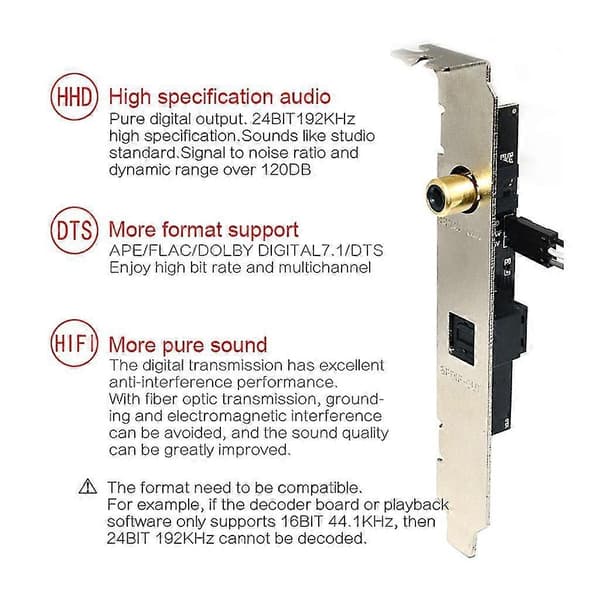Oppgrader Audio Digitalt Lydkort 24bit 192khz Spdif Datterkort Optisk Fiber-Perfekt