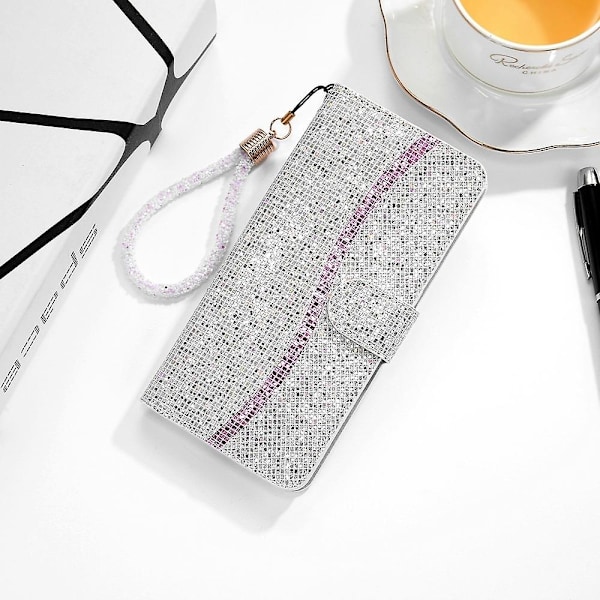 Glitter Puder Läderfodral Kompatibelt med Samsung Galaxy A15 5G-Perfet Silver