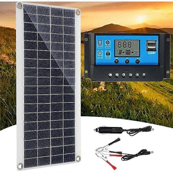 300W 12V Solpanel, Solpanel Kit, Batterilader Kit med 60A Solladeregulering til Campingvogn, Yacht, Udendørs, Have, Belysning - Perfet