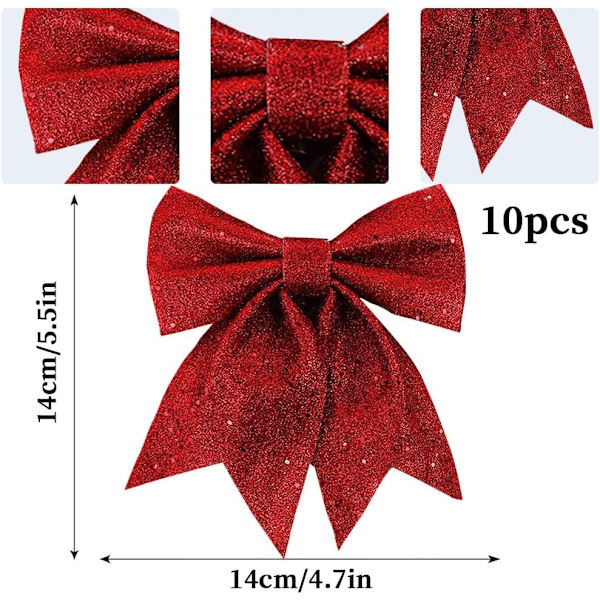 10 stk Rød jul Rød sløyfe, Rød juletre sløyfe, jul