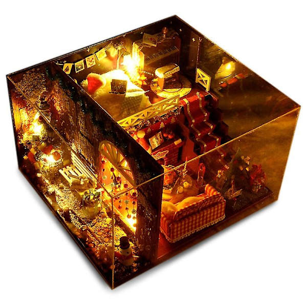 Juldockhus Dekoration, Jul Miniatyrdockhus Ornament, Miniatyr DIY Dockhus Kit, Trädockhus Kit Med, Dockhus Jul