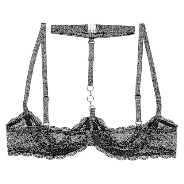 Dame 1/4 kop bøjle bh halterneck stil O-ring transparent blonde push-up bh undertøj åben bryst bh undertøj - Perfet White C XL