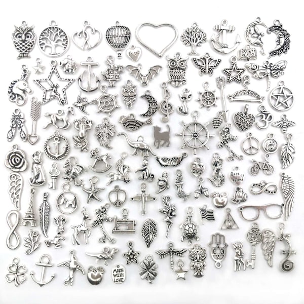 100 kpl Silver Charms Riipukset tee-se-itse-korutarvikkeille Hopea - Perfet