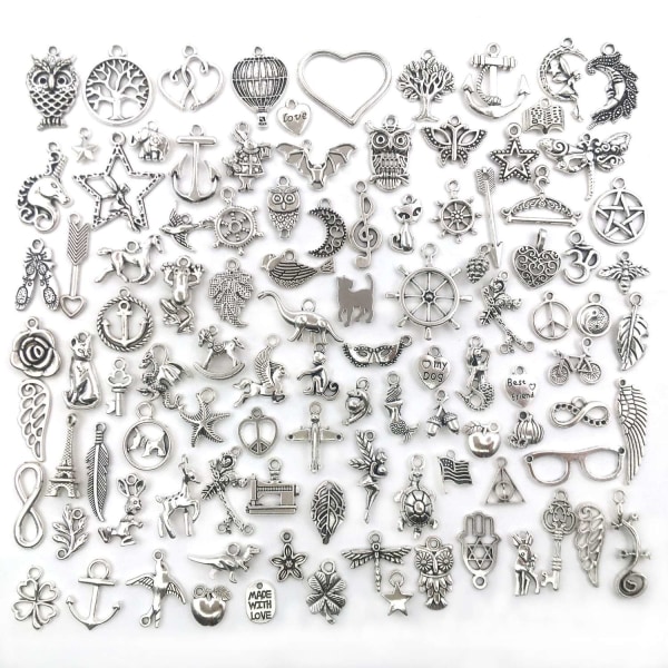 100 stk Silver Charms Anheng for DIY smykketilbehør Sølv - Perfet