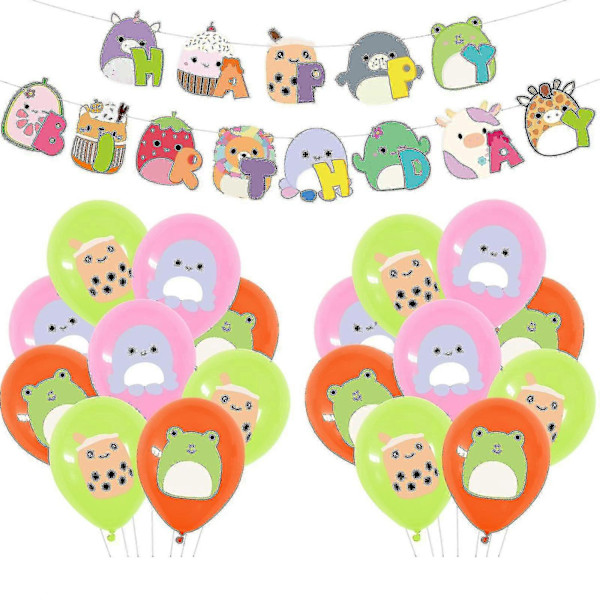 Squish Mallows Födelsedagsdekorationer, Squish Mallows Kalastillbehör Inkluderar Födelsedagsbanner, Tårtdekoration, Squish Mallows Ballonger-Perfekt Set 3