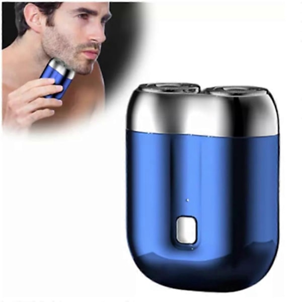 Seneste Model USB Genopladelig Elektrisk Barbermaskine til Mænd - Bærbar Mini Dobbeltbladet Vaskbar Rejsebarbermaskine - Perfekt blue