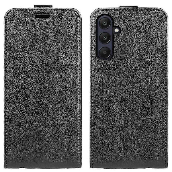 Kompatibel med R64 Tekstur Vertikal Flip Læder Telefon Cover - Perfekt Black For Samsung Galaxy A26 5G