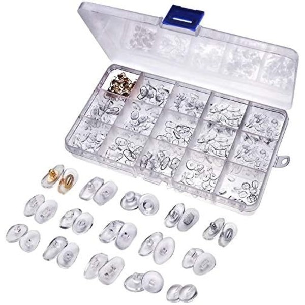 150 par glasögon näskuddar set, glasögonreparationssats, näskuddar skruvsystem, glasögonkuddar, klicksystem, 15 storlekar, mjuka - Perfet
