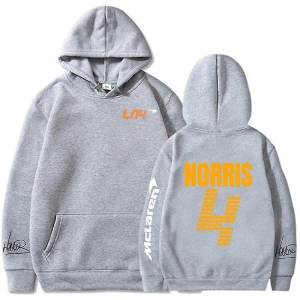 Mclaren F1 Hoodie Lando Norris 4 Letter Print Herr- och Damtröja Höst/vinter Casual Fashion Street Stor Hoodie-Perfet Grey XS