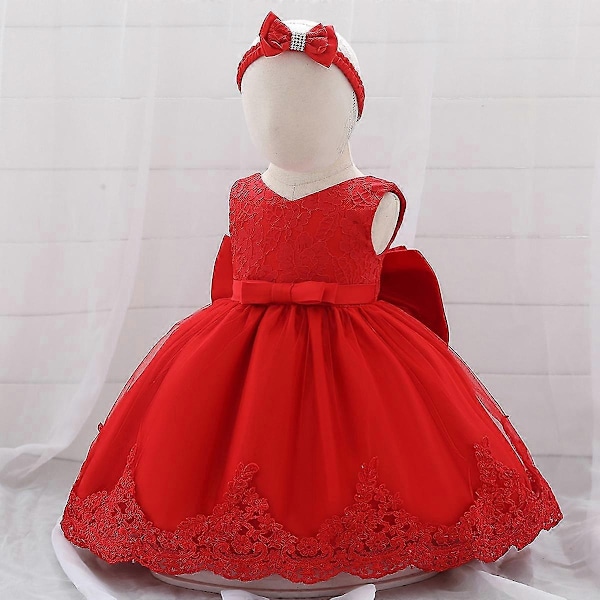 Barn Baby Flicka Fest Bowknot Tutu Klänning Festspel Bröllop Prinsessa Dop - Användbar - Perfekt Red 0-3 Months