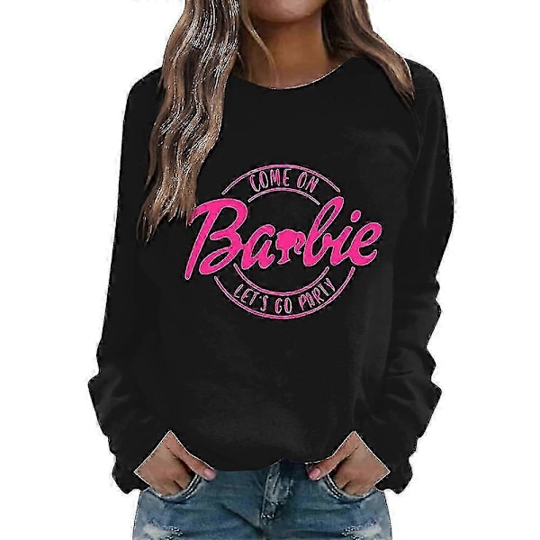 Unisex Barbie-tema Tröja Trendig Tryckt Rosa Power Långärmad Pullover Sweatshirt-Perfekt Black 2XL
