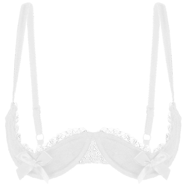 Dam 1/4-kupa bygel-bh halterneck O-ring transparent spets push-up bh underkläder öppen byst bh underkläder-Perfet White B L