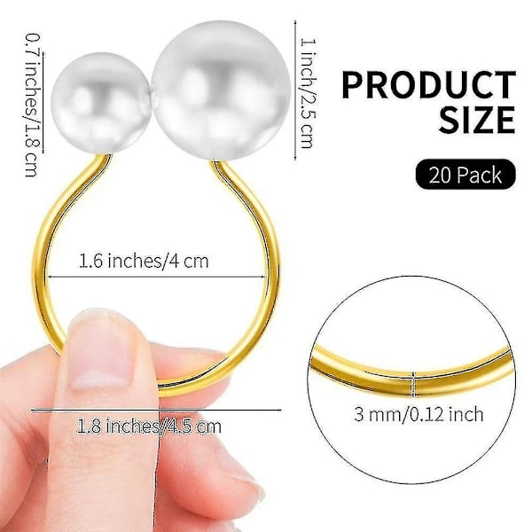 20-pack Pärl Servett Ringar Set Guld Servett Spännen Metall Semester Servett Ringar Hållare Servett Buck-Perfet
