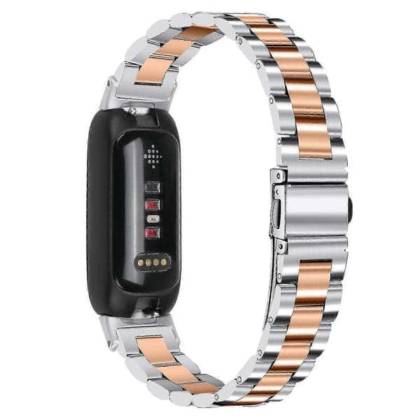 Håndledsrem til Fitbit Inspire 3 Rustfrit Stål 3 Perler Udskiftning Smart Watch Band - Perfet Silver Rose Gold