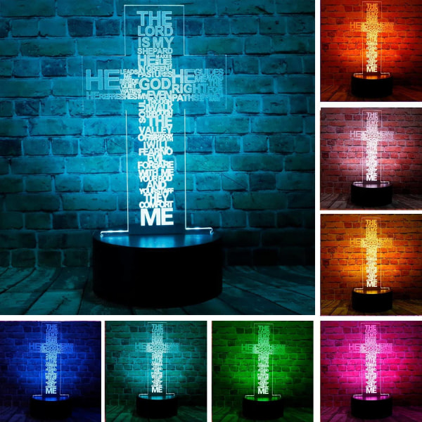 Kristus Jesus Kors 3D Optisk Illusion LED Soveværelse Decor Tab