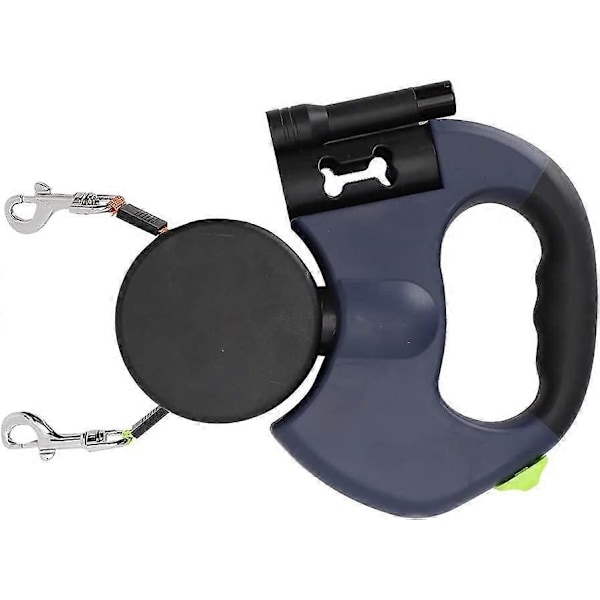 Inntrekkbar Dobbel Hundeleie med To 3 Meter Tau, 360 Graders Tangle-Free Dobbel Hundeleie, Egnet for Å Gå To Hunder - Perfekt