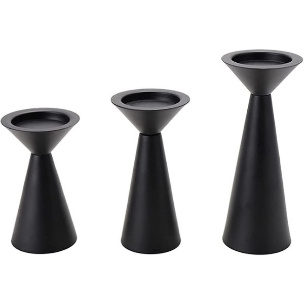 Set med vintage ljusstakar i svart metall, set om 3 retro - Perfet