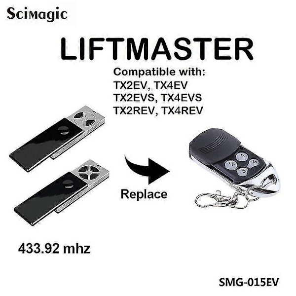 Kompatibel med Liftmaster Tx2ev Tx4ev Tx4evs Tx2rev Tx2evs Tx4rev Garasjeportfjernkontroll Rullende Kode 43392mhz Fjernkontroll-Perfet 1 pieces