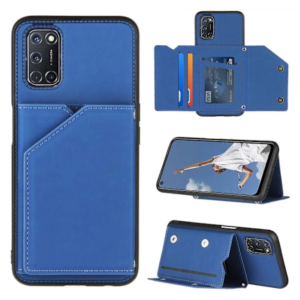 Kompatibel med OPPO A52 & A72 & A92 Skinnkänsla PU + TPU + PC Baksida Stötsäkert Skal med Kortfack & Ställ & Fotoram-Perfekt
