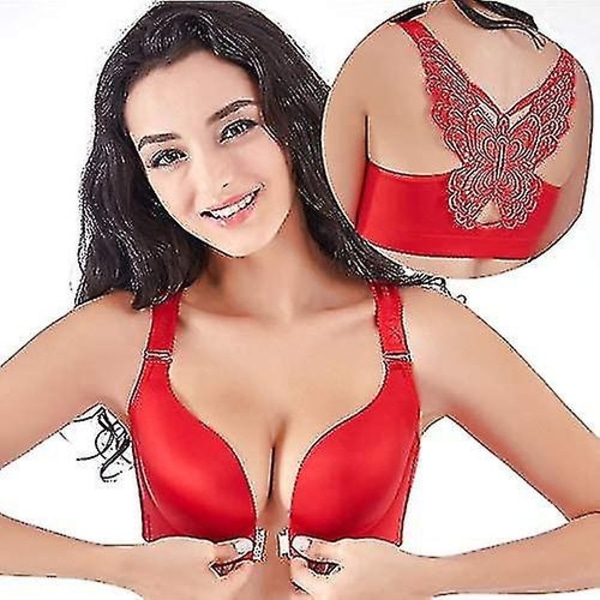 Komfort Rose BH, Floral Secrets Komfort Rose BH, Front Closure Lace Rose BH for Kvinner-Perfet Red 46D