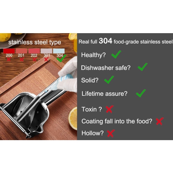 Ekte sitronpresse i rustfritt stål Sitruspressere Håndpresse Kraftig manuell juicepressemaskin Orange Lime- Lys Sølv- Perfet Ljussilver Extra stor