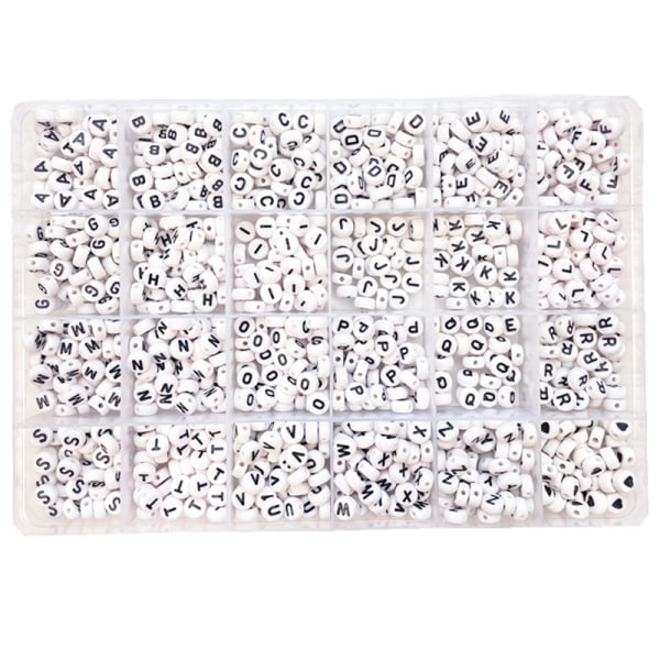 DIY - Perleboks - Bokstavperler - 1400 stk + Elastisk tråd Hvit - Perfet