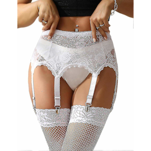 Dam Garterbälte Plus Size Spets Garter och 6 Metallklämmor Justerbara Underkläder Garter Hängslen Underkläder Midje Garter Garter Set-Perfet White A 3XL