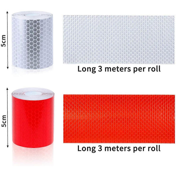 Reflekterande Tejp Vattentät för Fordon, 2-pack 5cm*3m Högintensiva Reflekterande Varningsdekaler, reflektortejper för Fordon - Perfekt red