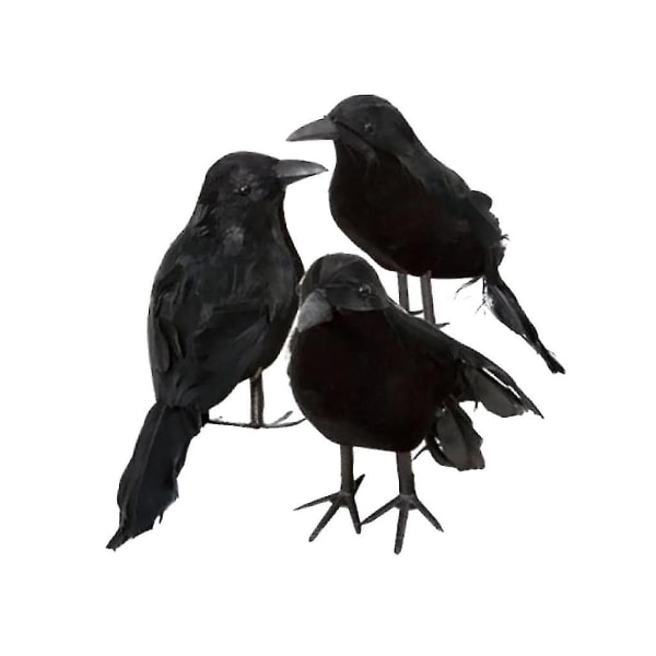 6 x Halloween dekoration krage kunstig ravn krage med fjer sort fugl--