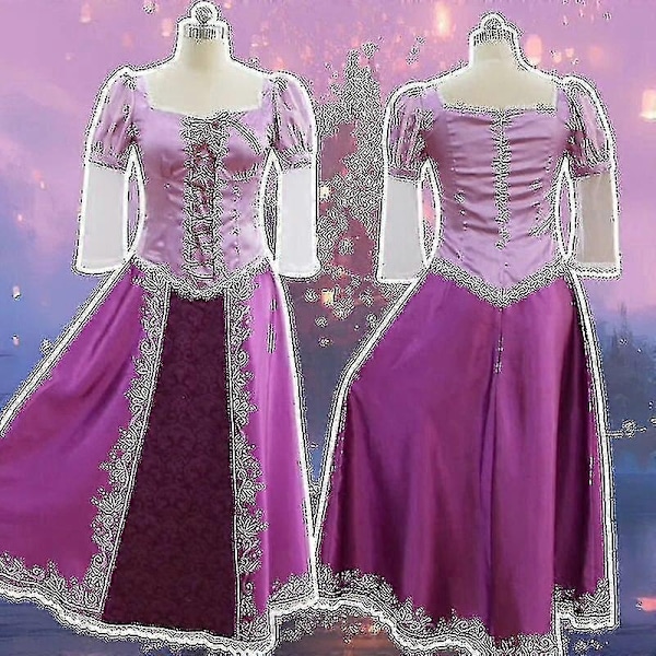 Vuxen Flickor Rapunzel Karneval Halloween Fest Maskerad Cosplay Kostym Trassel Rapunzel Kostym Kvinnor Lila Perfekt only dress XXL