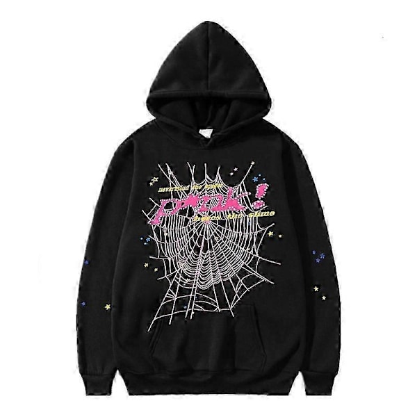 Spider Web Grafik Hoodie, Bomulds Pullover Sweatshirt til Mænd og Kvinder - Perfekt Black Pink L