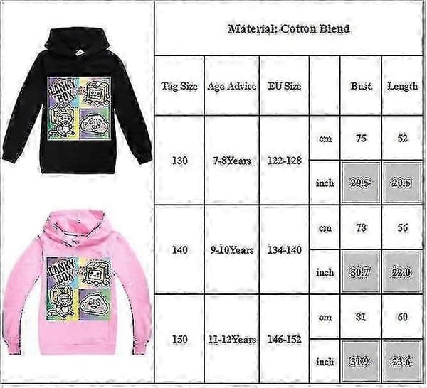 Lankybox Print Langærmet Hættetrøjer Børn Piger Pullover Hættetrøje toppe-Perfekt Pink 11-12 Years