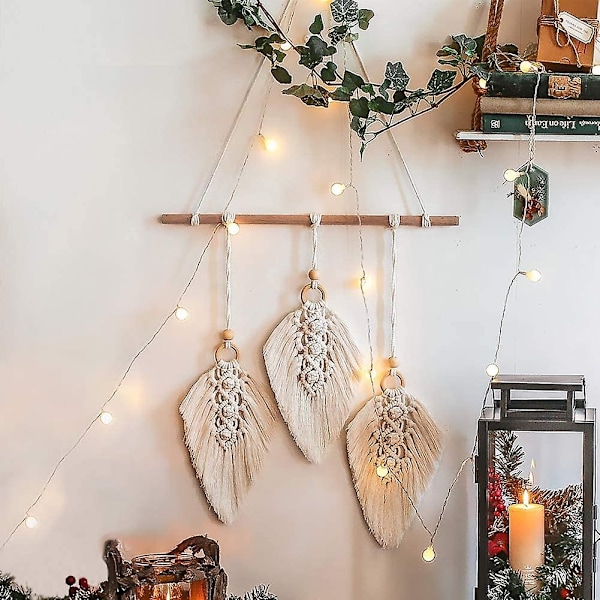 Makrame-seinäkoriste Boho Woven Gobestry Leaf Design -seinäkoristelu- Täydellinen Beige