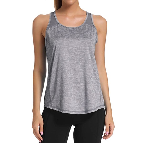 Naisten casual hihaton mesh ompeluinen jooga- fitness t-paita - täydellinen gray,L