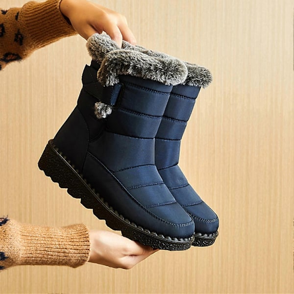 Damklassiska Snöskor Supervarma Pälsfodrade Vattentäta Vinterskor Utomhus Anti-Halk Damskor-Perfekt Blue 41