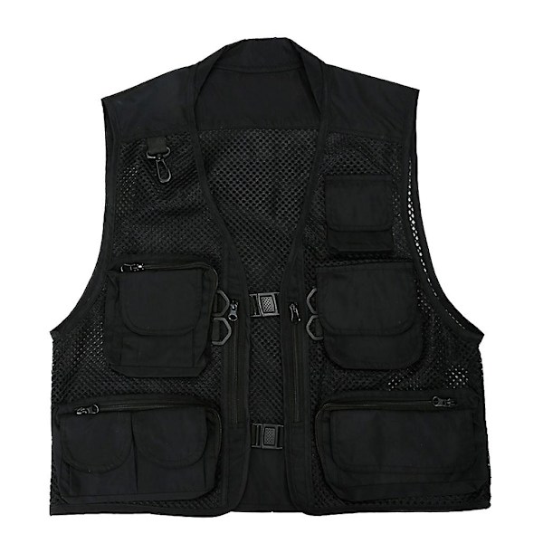 Multi Lommer Vest Mænd Sommer Mesh Åndbar Fotografi Vest Reporter-Perfet Black XXXL