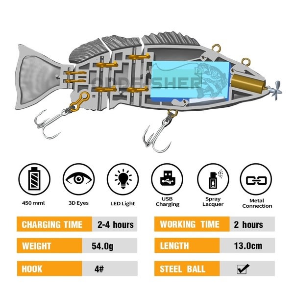 Elektrisk Fiskelokker Woblere USB Genopladelig Kunstig Agn - Perfet 7