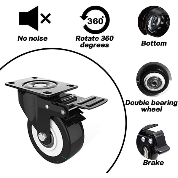 4-pack 50 mm hjul med bromsar, 4 svängbara hjul för möbler/transport, möbelhjul, tunga hjul - Perfet
